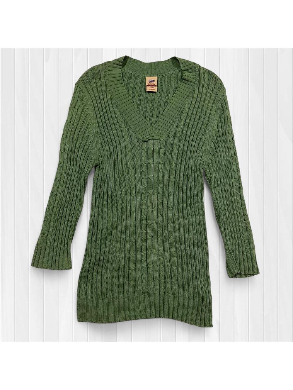 Faded Glory Y2K Sage Green Cable Knit Ribbed Sweater XL
